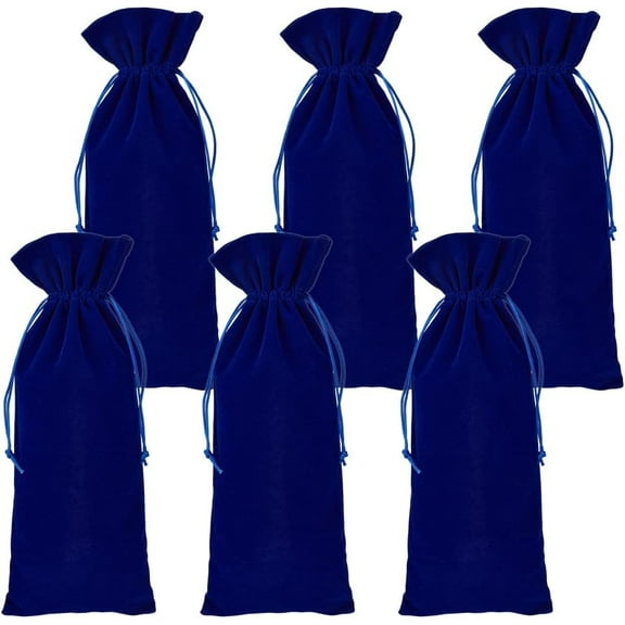 6Pcs Velvet Wine Bottle Bags Champagne Gift Bag with Double Drawstring Closure Red Wine Drawstring Bottle Bags for Housewarming Wedding Birthday Party Holiday 6 x 14.9 Inch (Blue) Blue