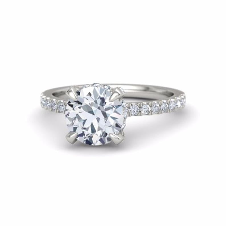 2.42 Ct Round Diamond Wedding Rings for her Solid 18K White Gold