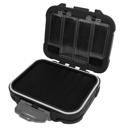 NFTIGB Waterproof Fishing Tackle Box Thickened Double-Sided Lure Tray Storage Organizer Shockproof 4-Sided Bait Case for Fly Fishing (5.51x5.12x2.76 in / 14x13x7 cm) - Black