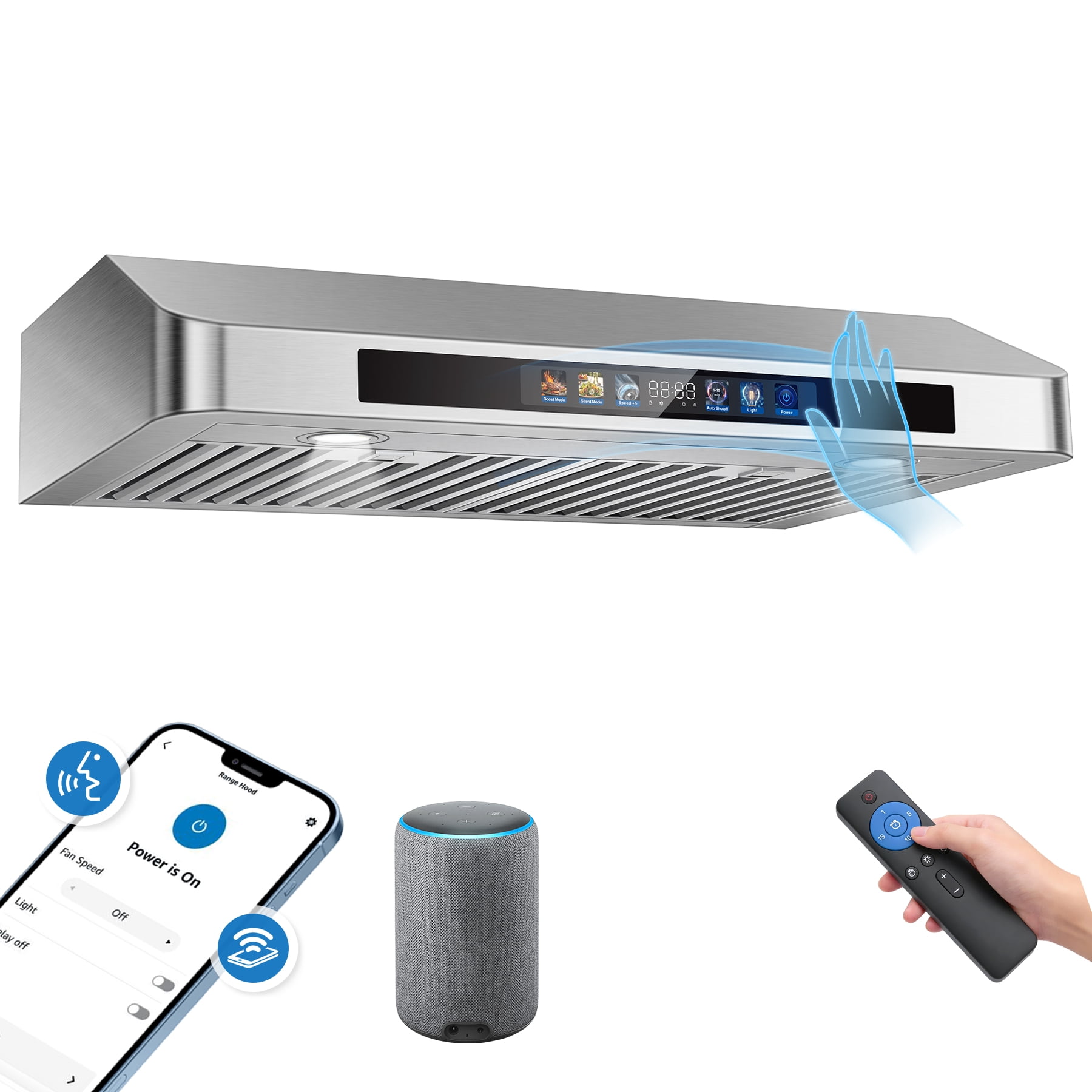 JOEAONZ 30-inch Under Cabinet Range Hood, 900 CFM with Voice/Gesture/Touch Control