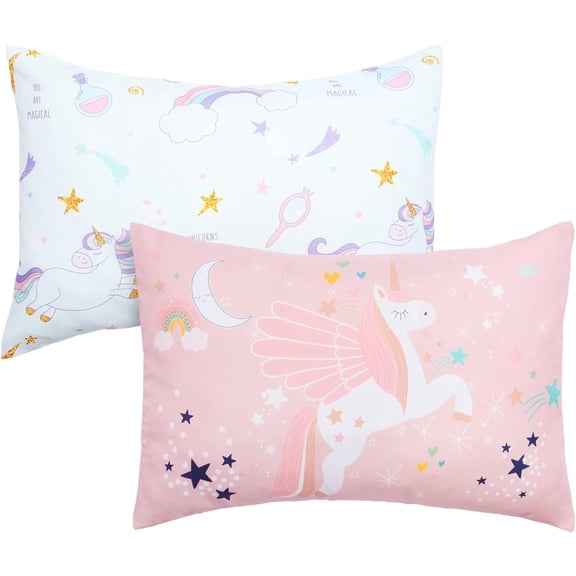 Toddler Pillowcases for 13X18 12x16 14x19 Pillow Unicorn Toddler Pillow Case for Girls 2 Pack Kids Pillowcase for Sleepy Pillows Travel Pillowcases Pink/White