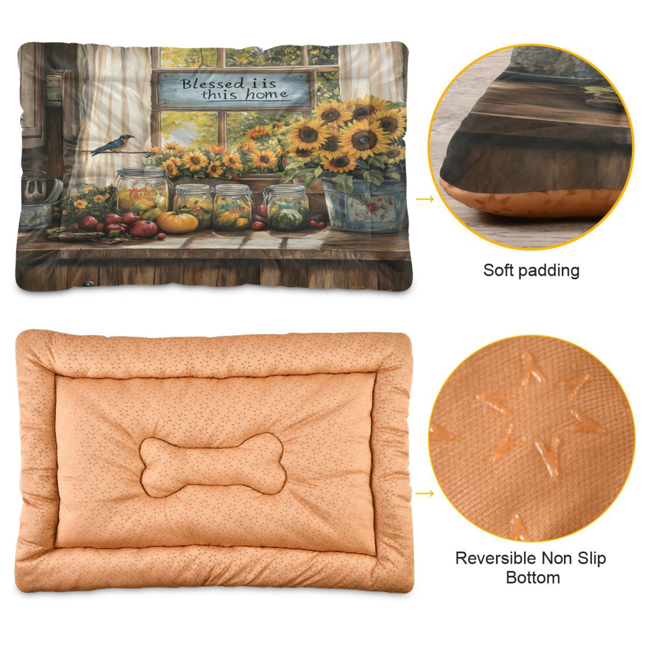 Qxltty Beautiful Country Kitchen Ped Pad Wear-resistant and Hard to Bite Through Sleeping Pad for Small Medium Large Dogs Winter Pet Bed 36×24in