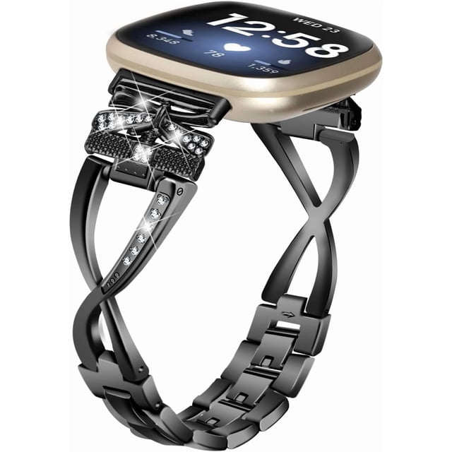 REQO Compatible avec Fitbit Versa 4/Versa 3/ Sense 2/Sense Bracelet en Métal Bling pour Femmes, Bracelet Réglable en Métal Coquillage Diamant Bijoux Accessoires Bracelet
