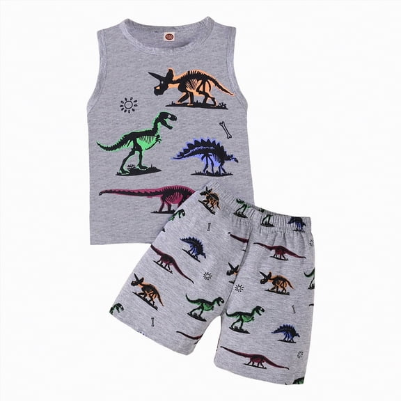 TOWED22 Baby Boy Summer Clothes 2PC Casual Outfits Sleeveless Lettered Tank and Cotton Shorts Lounge Wear 9M-3T Grey,3-4 Y