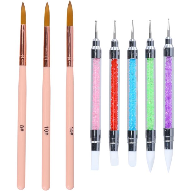 Juego de 8 pinceles para decoración de uñas, kit de herramientas para decoración de uñas, Pincel de uñas de silicona, pincel para tallar uñas de gel y lápiz para uñas 3D, diseño de uñas