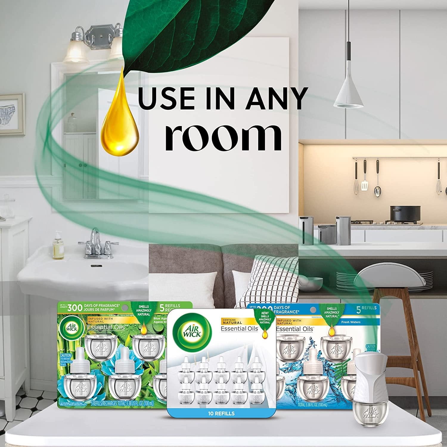 Air Wick Plug-In Scented Oil Air Freshener Warmer Refills, Fresh Waters, 7 Count