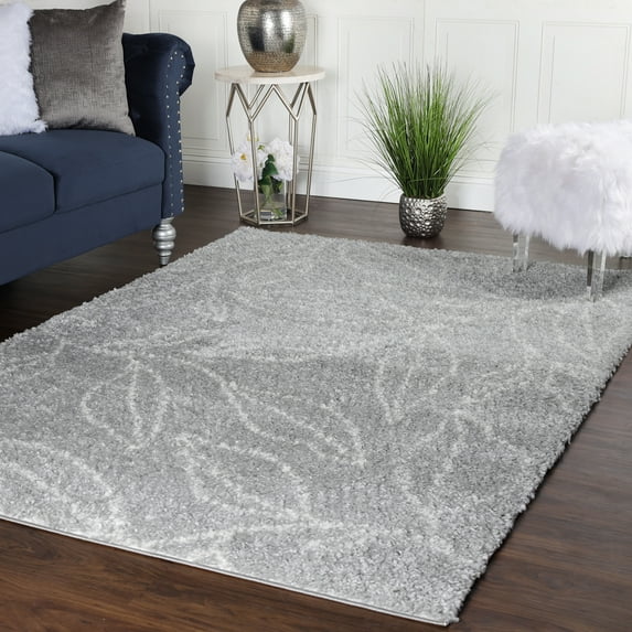 Nature Leaf Plush Polypropylene Indoor Shag Area Rug - 8' x 10’, Cream-Gray