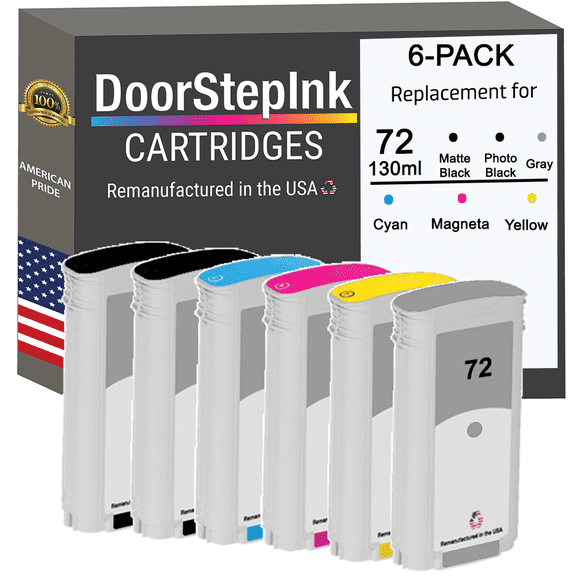 Remanufactured DoorStepInk High Yield Ink Cartridges for HP 72 130ML (6Pack)