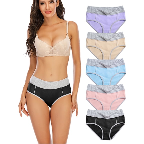 FALEXO 5 Pack Womens High Waisted Cotton Full Coverage Underwear Stretch Briefs Soft Underpants Breathable Ladies Panties