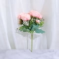 thumbnail image 2 of Hermosa flor de seda artificial, peonía, rosa, pequeño ramo blanco, decoración para fiesta familiar, boda, flor falsa de invierno Rojo Verde, 2 of 5