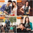 thumbnail image 4 of Pioneer Flower Floral Print Pattern Apron-Garden Aprons for Women with Pockets-Cotton Linen Waterproof Kitchen Cooking Gardening Aprons Adjustable for Kitchen,Cooking,BBQ and Salon 33x27 Inch, 4 of 7