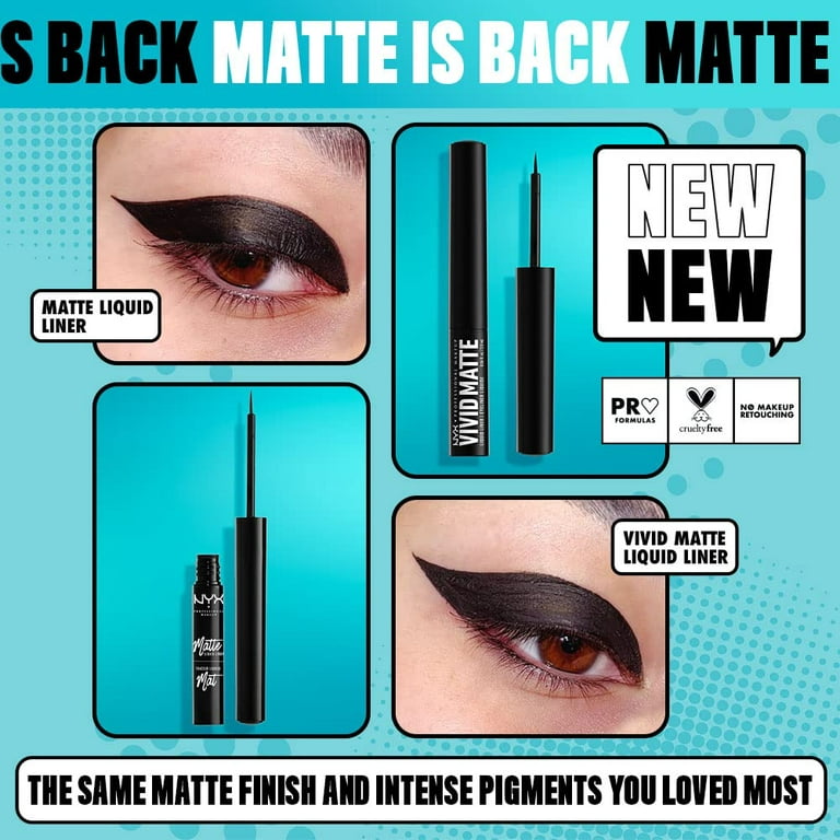 Smear-Resistant Black Eyeliner Vivid Professional Liquid Tip, Makeup Matte with Precise Liner, NYX