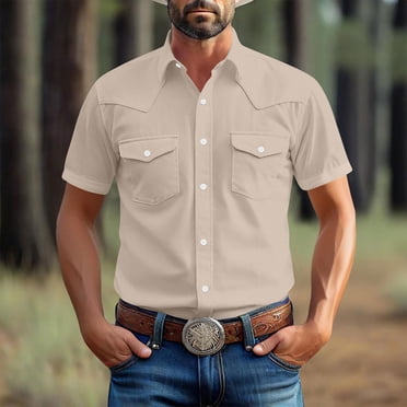 Abomasnow Men's Western Cowboy Short Sleeve Pearl Snap Casual Plaid Work Shirts S-XXXXXL
