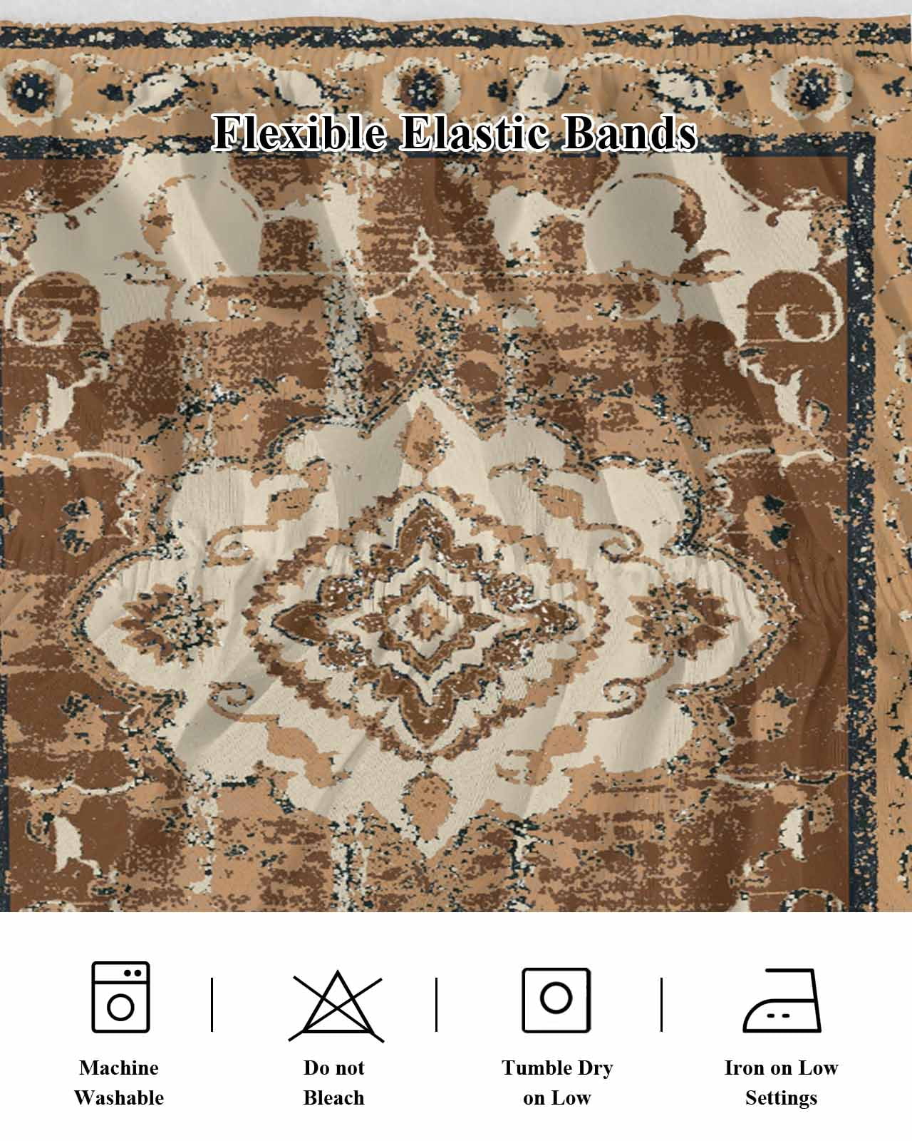 Brown Boho Wrap Around Bed Skirts for Queen Bed 16" Drop,Bed Skirt with Adjustable Elastic Belt Dust Ruffle Bed Valance for Bedroom Hotel Retro Western Rustic Ethnic Tribal Patterns Bed Frame Cover