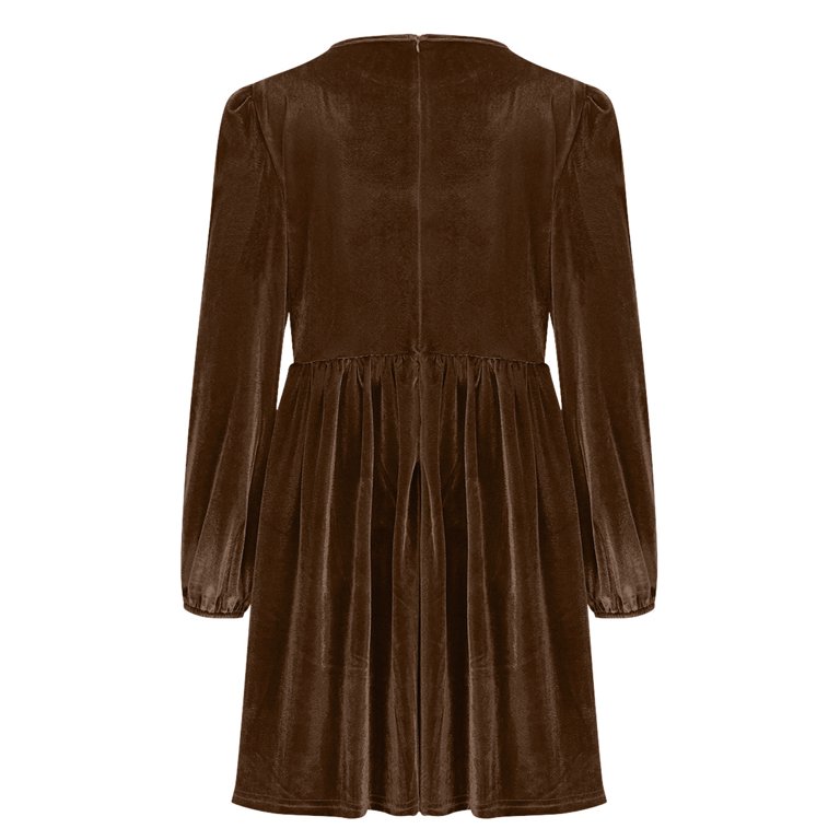 Qetyuw Womens Velvet Dress Fall Winter Puff Long Sleeve Bowknot High  Waisted Ruffle Hem A-Line Cocktail Party Dresses for Wedding Guest -  Walmart.com