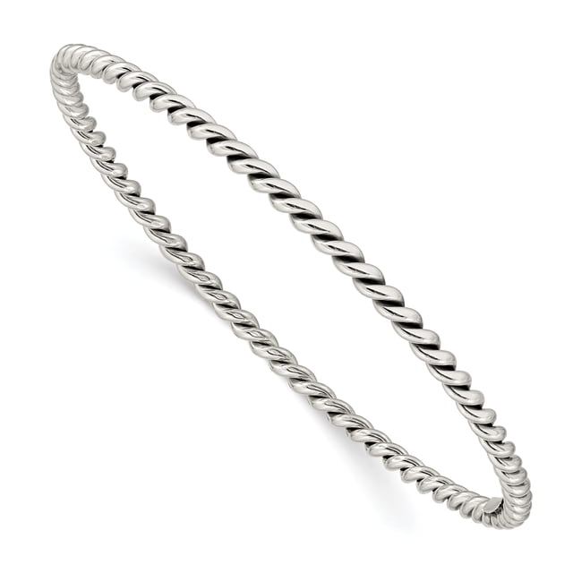 925 Sterling Silver Vintage 3mm Twisted Slip On Bangle Bracelet