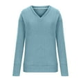 thumbnail image 5 of Arlun Fall Sweaters for Women V Neck Long Sleeve Casual Oversized Tops Lightweight Comfortable Solid Color Ribbing Splicing Loose Fit Pullover Sweater 2025 Sky Blue XL, 5 of 5
