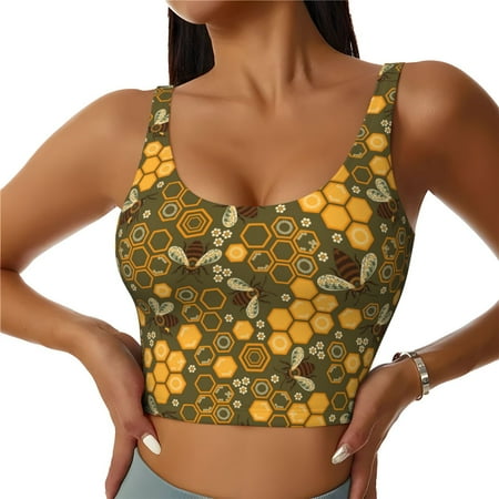 Racerback Sports Bras For Women High Support  Bees And Honeycombs Workout Tank Tops Woman  Workout Yoga Running Bra