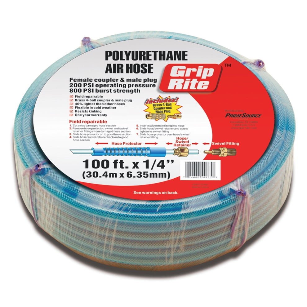 Grip Rite GRPU14100C 1 4 X 100 Blue Polyurethane Air Hose With grip-rite-grpu14100c-1-4-x-100-blue-polyurethane-air-hose-with