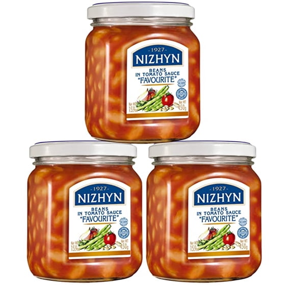 Nezhin Delicious Favorite Beans in Tomato Sauce, Made from Fresh, No Added Preservatives, 450 Grams/15.9oz Pack of 3