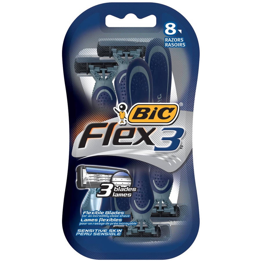 BIC Flex 3 Disposable Razor, Men, 8Count