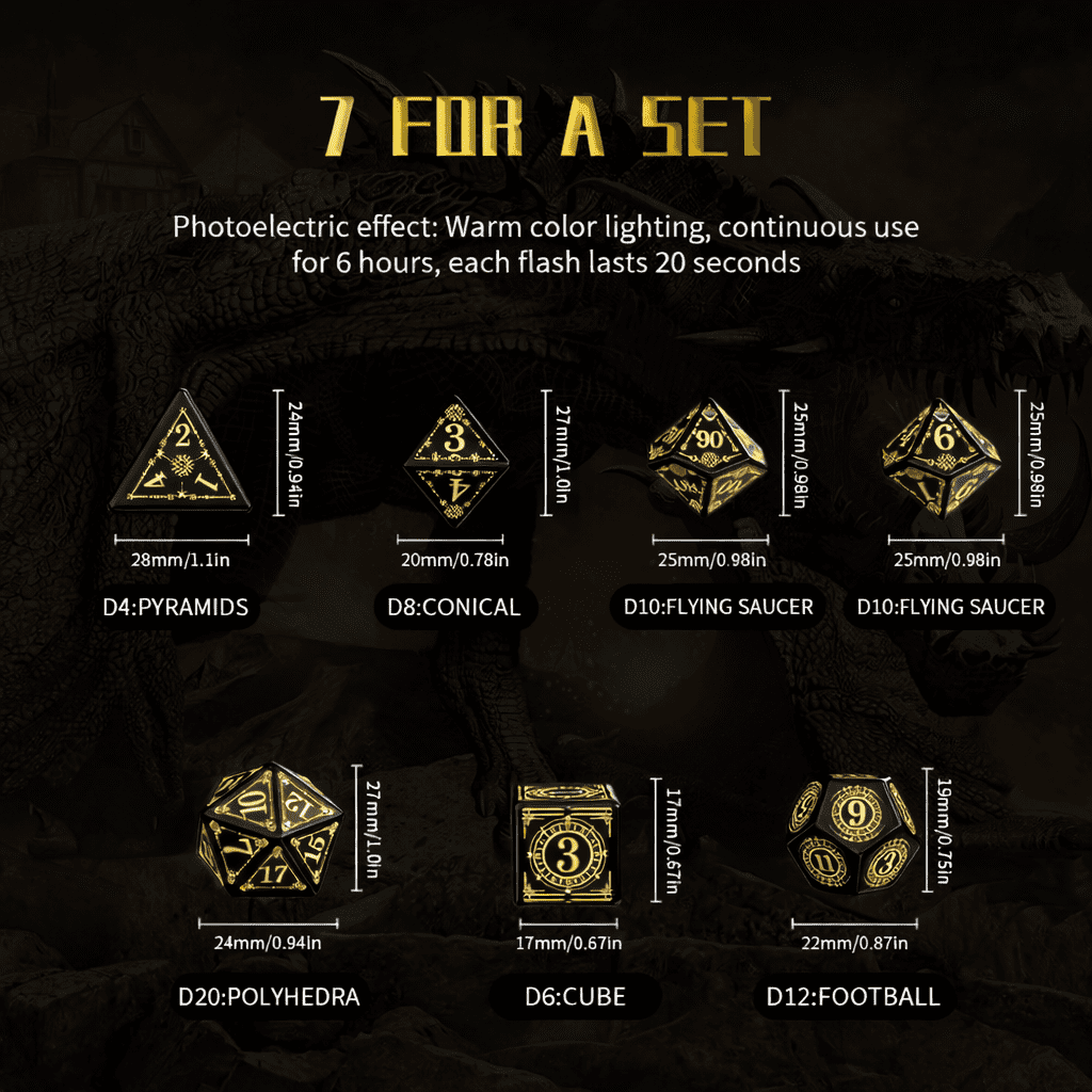 7-Piece LED Light Up Dice Set with Charging Case, Rechargeable Polyhedral Dice for Tabletop RPG, D4 D6 D8 D10 D12 D20