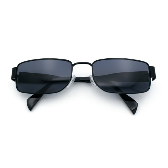 Mens Classy Narrow Rectangle Metal Rim Hustler Fashion Sunglasses All Black