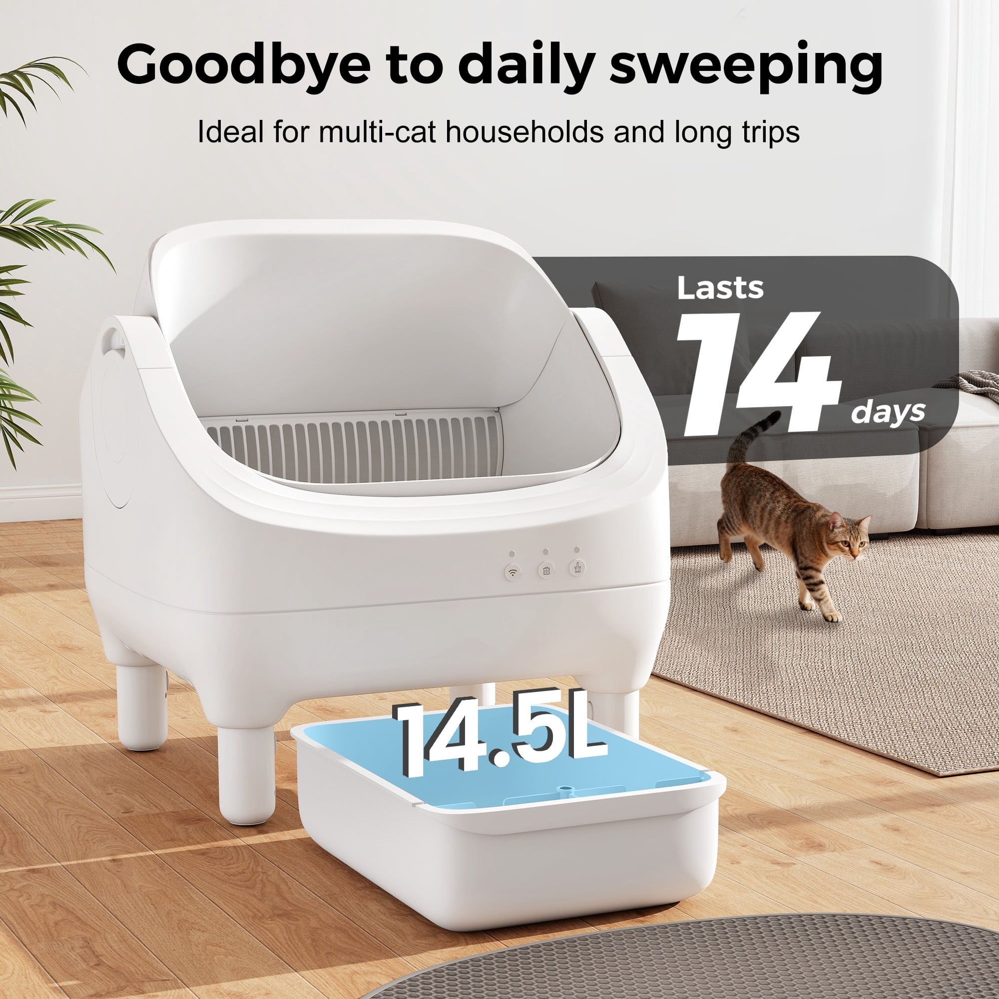 COZIWOW Smart Cat Litter Box with Waste Drawer, Solid Air Freshener, Cleaning Brush, Charger and Cat Litter Mat