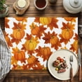 thumbnail image 4 of Fall Orange Pumpkin Placemats Set of 2 Thanksgiving Vintage Maple Leaf Farmhouse Heat Insulated Linen Place Mats, Washable Stain-Proof Table Mats for Dining Tables Holiday Decor 13x19inch, 4 of 9