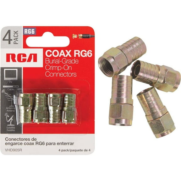 RCA RG6 Outdoor Coax Cable Connector VHD905R - Weatherproof, Burial Use - 4 Pack