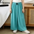 thumbnail image 4 of Girl's Wide Leg Cotton Trousers Elastic High Waist Casual Palazzo Pants Cute Bow Summer Vacation Outfits Comfy Travel Bottoms, 4 of 5