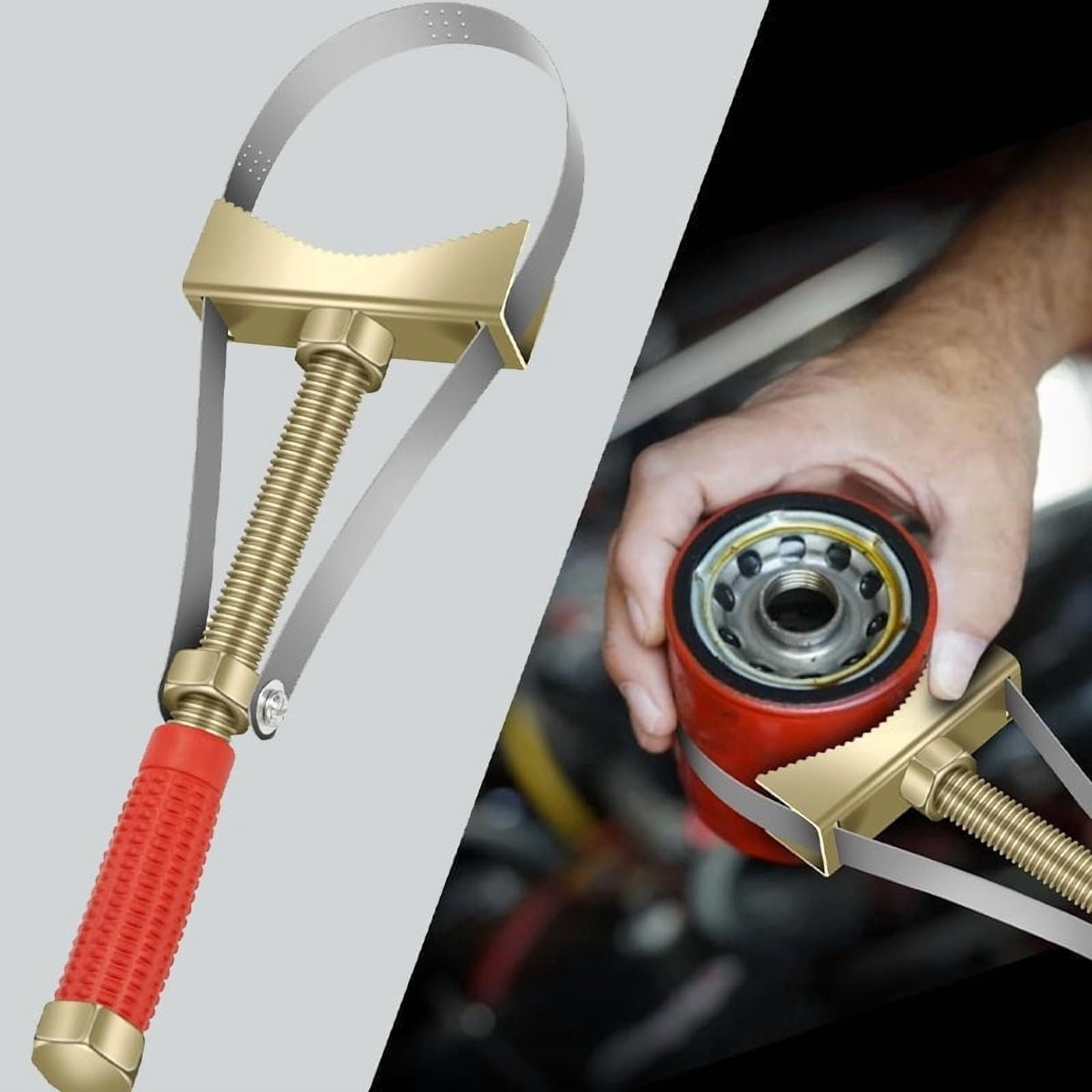 Adjustable Auto Oil Filter Wrench, Steel Strap Mechanism Secure Grip Tool for Car Truck SUV Maintenance Engine Oil Change Professional DIY Use