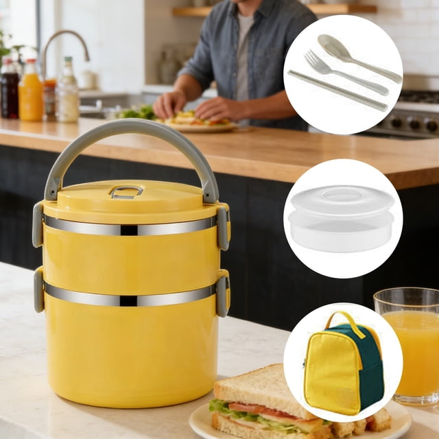 EGNMCR Organisation et Rangement, Bacs de Rangement, Contenants de Rangement Seau à Riz Isolé avec Couvercle Boîte à Lunch Sac de Boîte à Lunch Boîte Bento Isolation en Acier Inoxydable Boîtes à Lunch en Acier Inoxydable