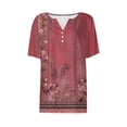 thumbnail image 4 of Fiudx Ofertas de La Semana Camiseta con Botones y Cuello En V de Manga Corta Estampada a La Moda para Mujer, 4 of 5
