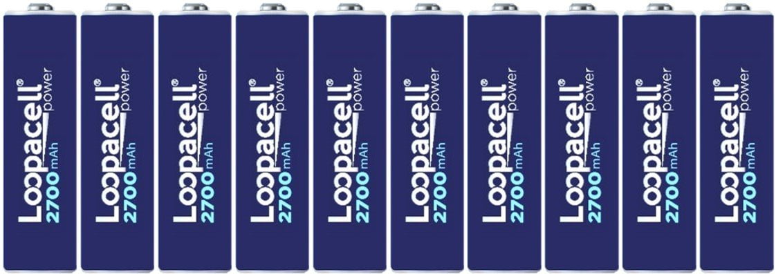 10 AA Rechargeable HR6 2700mAh 1.2V NiMH Batteries With Battery Holder By Loopacell