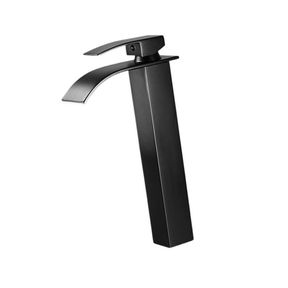 yuksok Waterfall Spout Bathroom Sink Faucet Single Lever Accessories Lavatory Faucet Mixer Tap for RV Vanity Scratch Resistant Black 30.4cm Tall