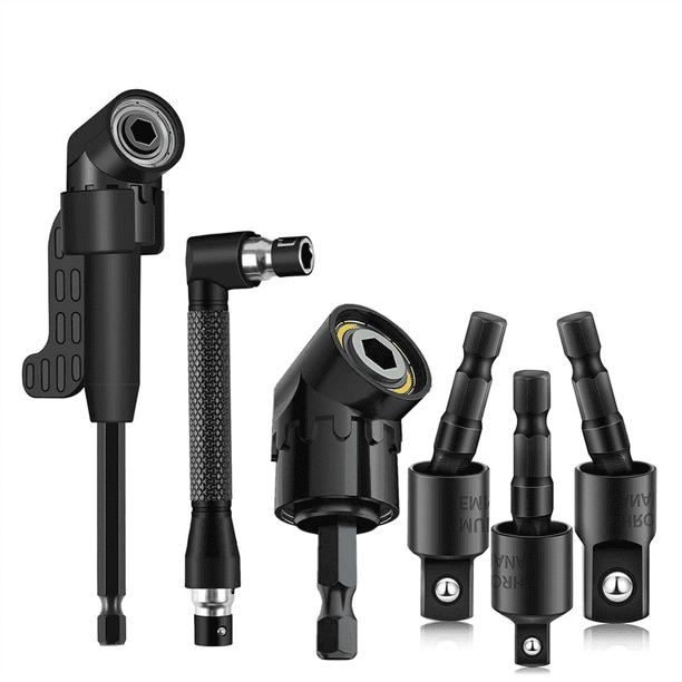 Juego de 6 Accesorios para Taladro en Ángulo Recto con Adaptador de Taladro en Ángulo de 105° y Adaptador de Dado de de