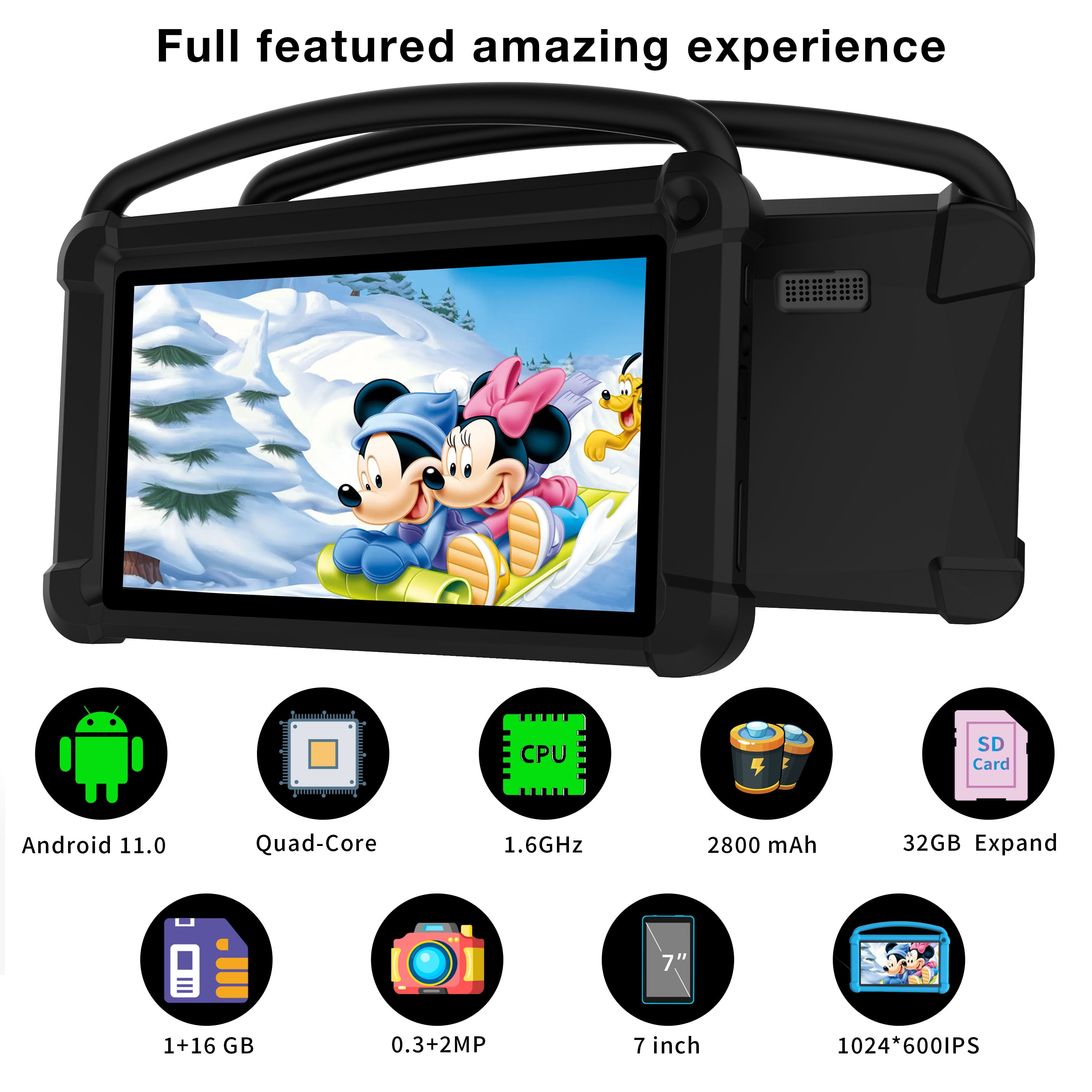 Kids Tablet, 7 Inch Tablet for Kids, Android 12 Tablet 4(2+2)GB RAM+16GB Storage, Toddler Tablets with KIDOZ Parental Control App, WiFi, Bluetooth, Best Gift for Kids Learning and Playing
