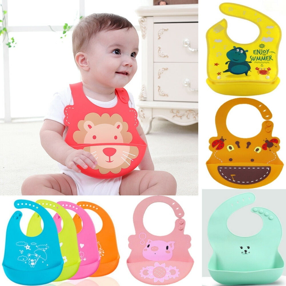 Fashion Lovely Waterproof Babys Bibs Silicone+Plastic Bib Apron Baby