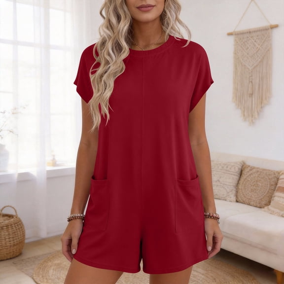 gbyLJF Rompers for Women Short Sleeve Shorts Summer Jumpsuit One Piece Vacation Outfits for Women