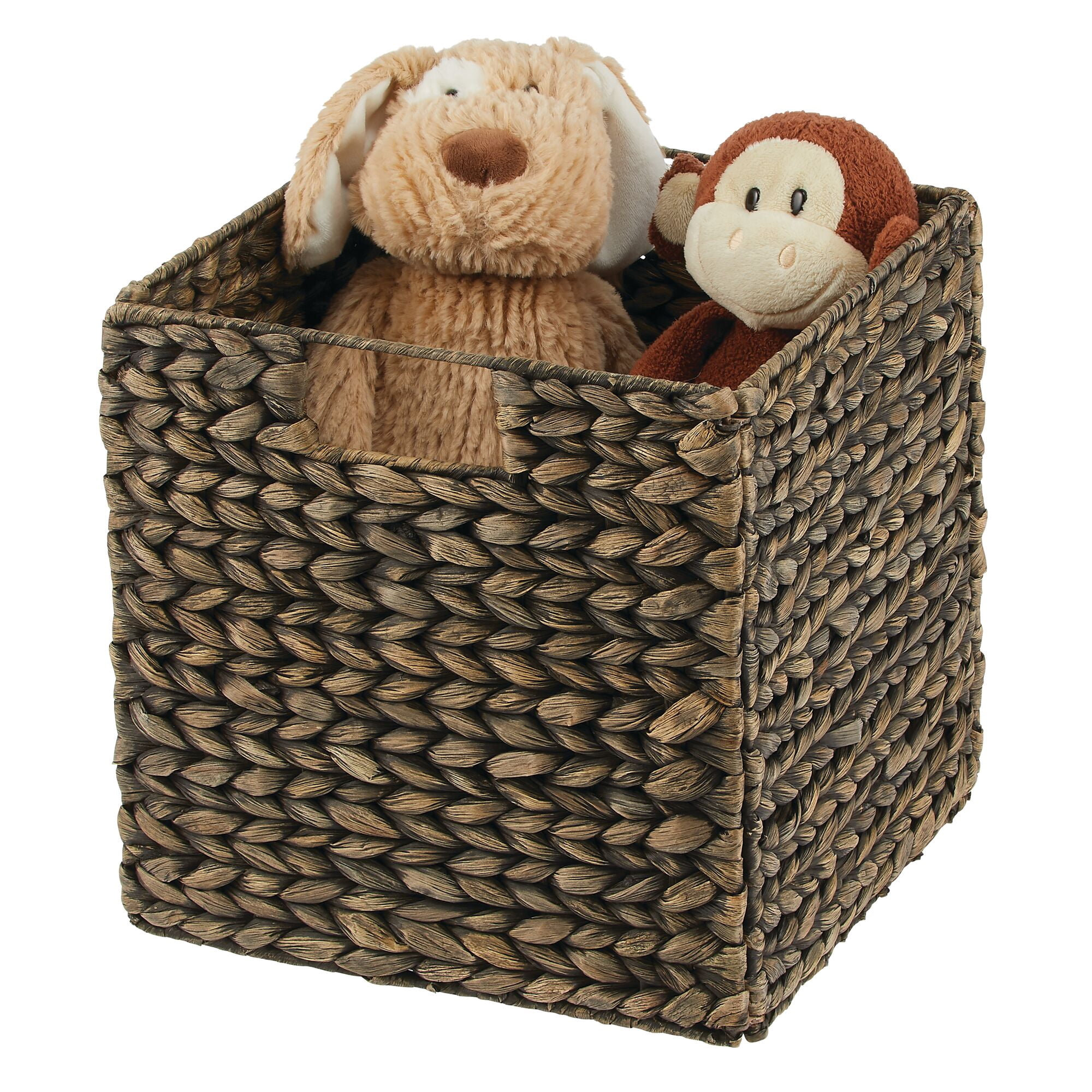 mDesign Hyacinth Woven Cube Bin Basket Organizer, Handles, 2 Pack, Black Wash