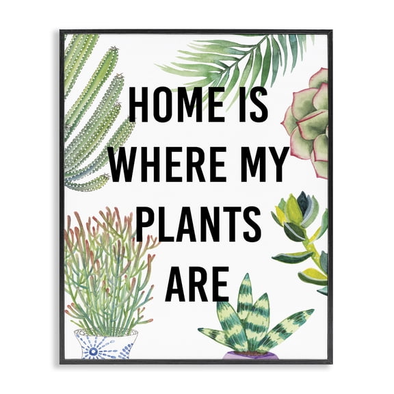 Stupell Industries Eclectic Home Is Where Plants Are Phrase Potted Foliage Black Framed Giclee Art, 11 x 14, by Studio W