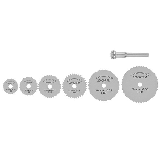 Industry 7Pcs Hojas De Sierra Circular Kit De Disco De Corte De Herramientas Rotativas Con Discos De Taladro De Metal De Mandril De 1/8 "Para Corte De Metal De Madera Y Plástico, Industria De La Plata Muyoka Hogar