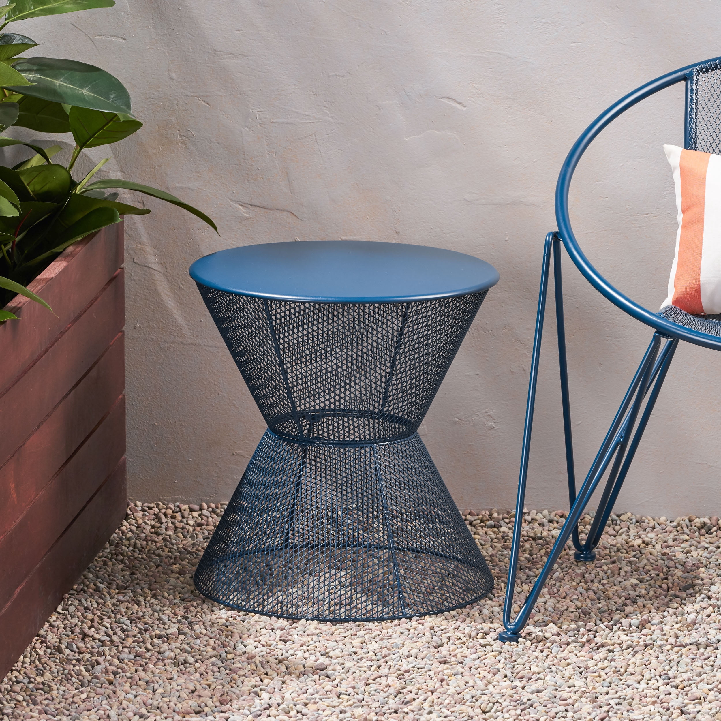 Saralee Outdoor Modern Iron Side Table Matte Navy Blue Walmart Com Walmart Com