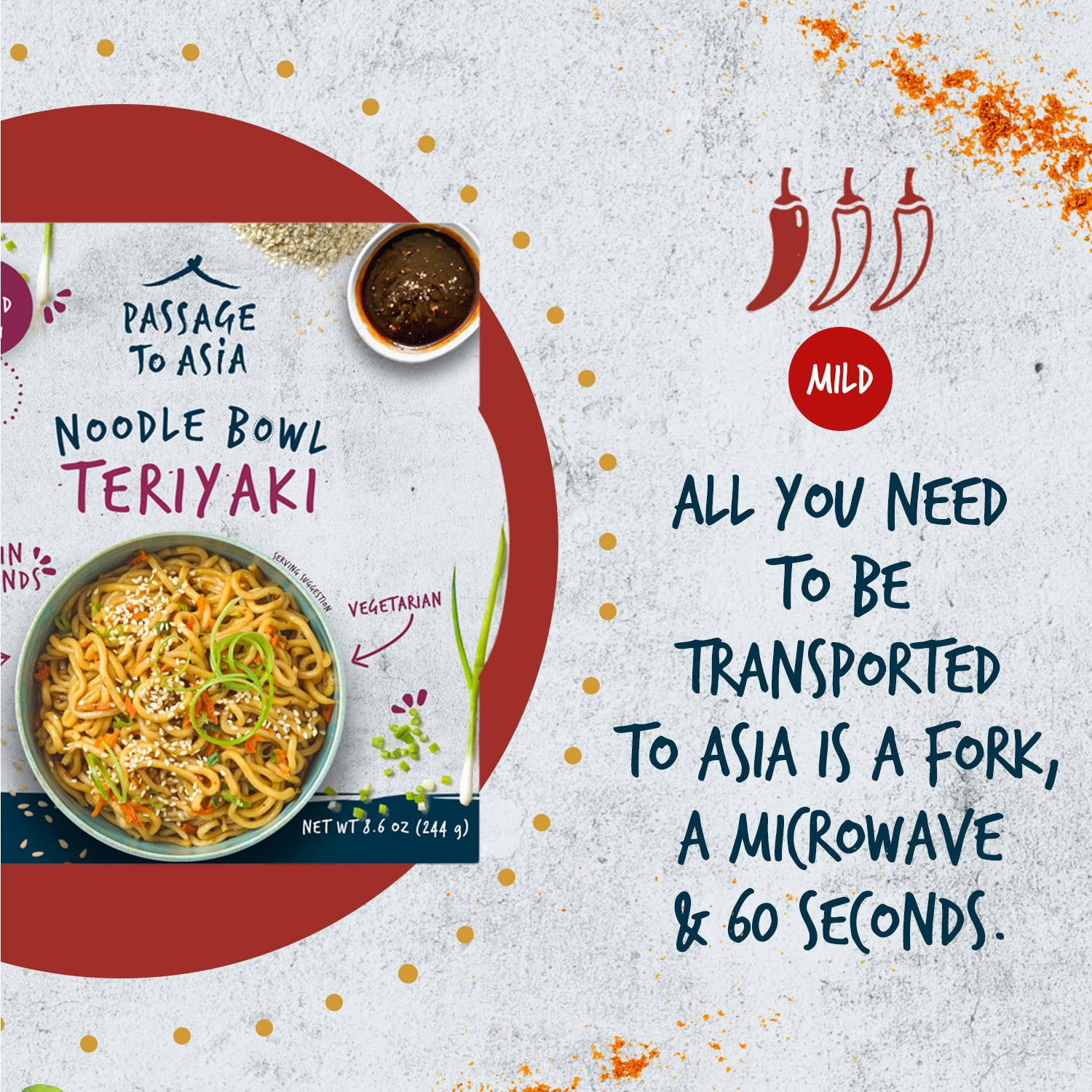 (2 pack) Passage to Asia Teriyaki Noodle Bowl, 8.6 oz, Shelf Stable