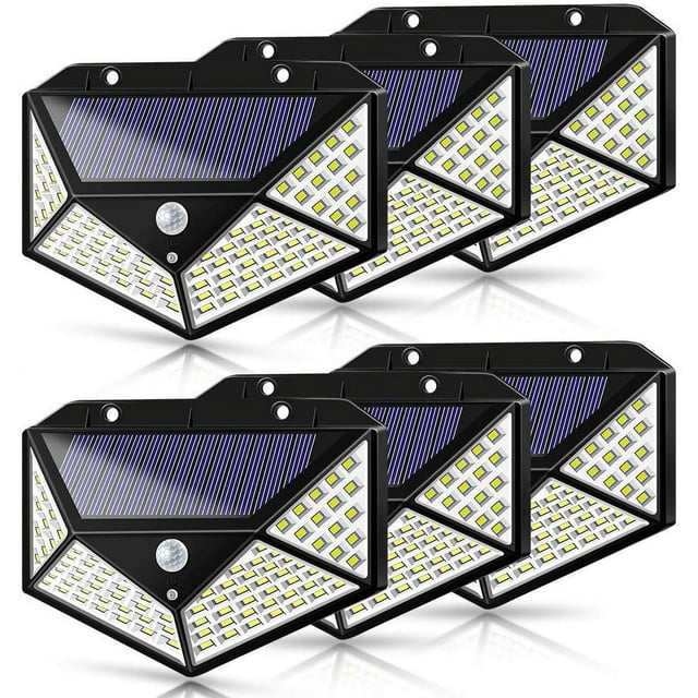 Solar Lights Outdoor 6Pcs Solar Motion Sensor Lights 100 LED Security Wall Night Light IP65 Waterproof Wireless Lights with 3 Switch Modes for Yard Stairs Garage Fence Porch(6 Pack)