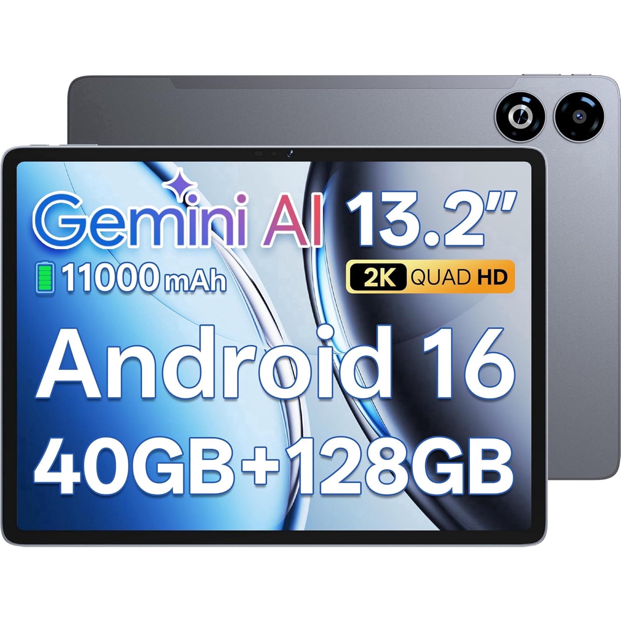 SHARECLOUD 13 inch Tablet, Android 16 Tablet, 40GB RAM+128GB ROM/1TB Expand, T7300 Octa-Core, 11000mAh, Gray