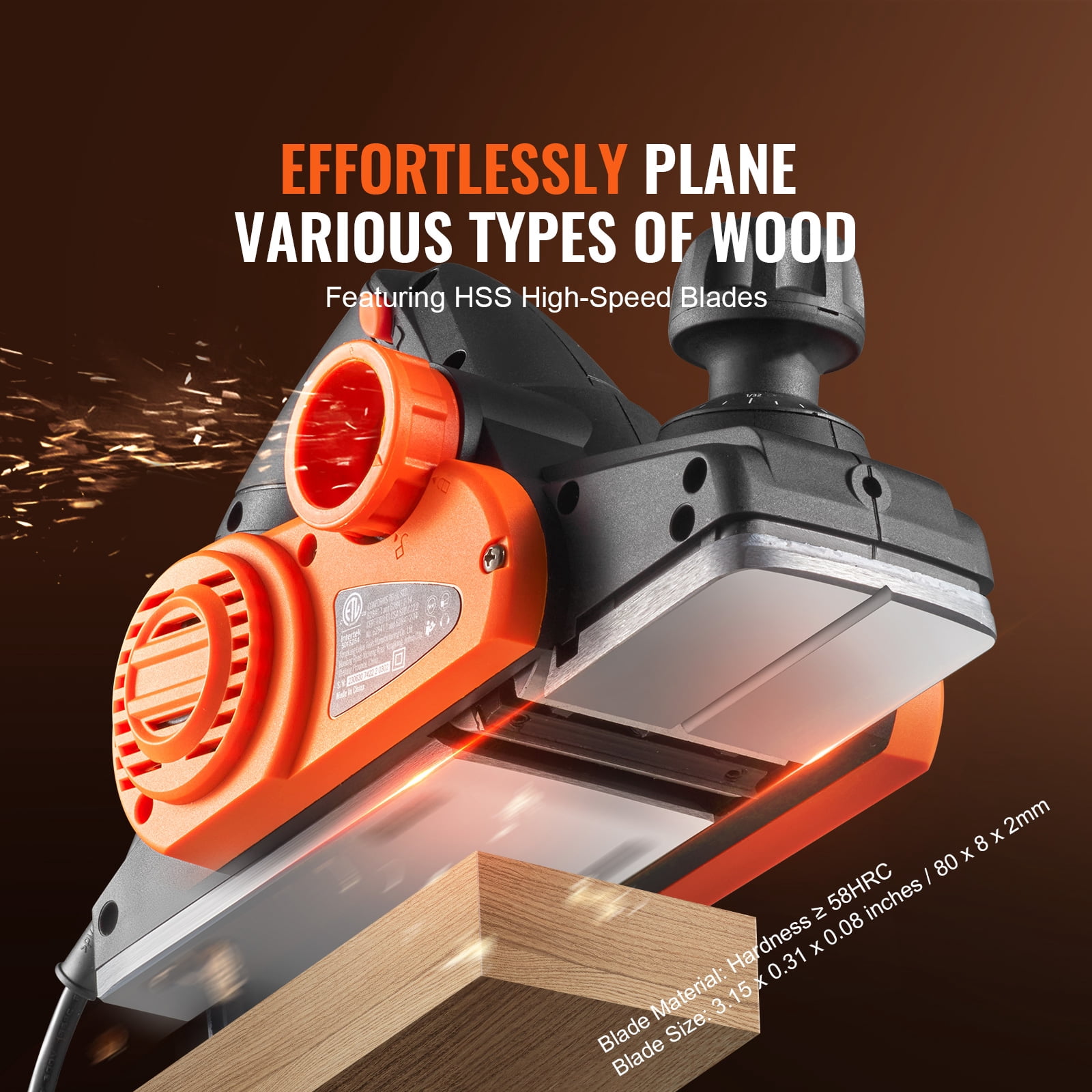 KFFKFF Hand Planer Corded Electric Hand Planer 3-1/4" 16500 RPM Woodworking DIY