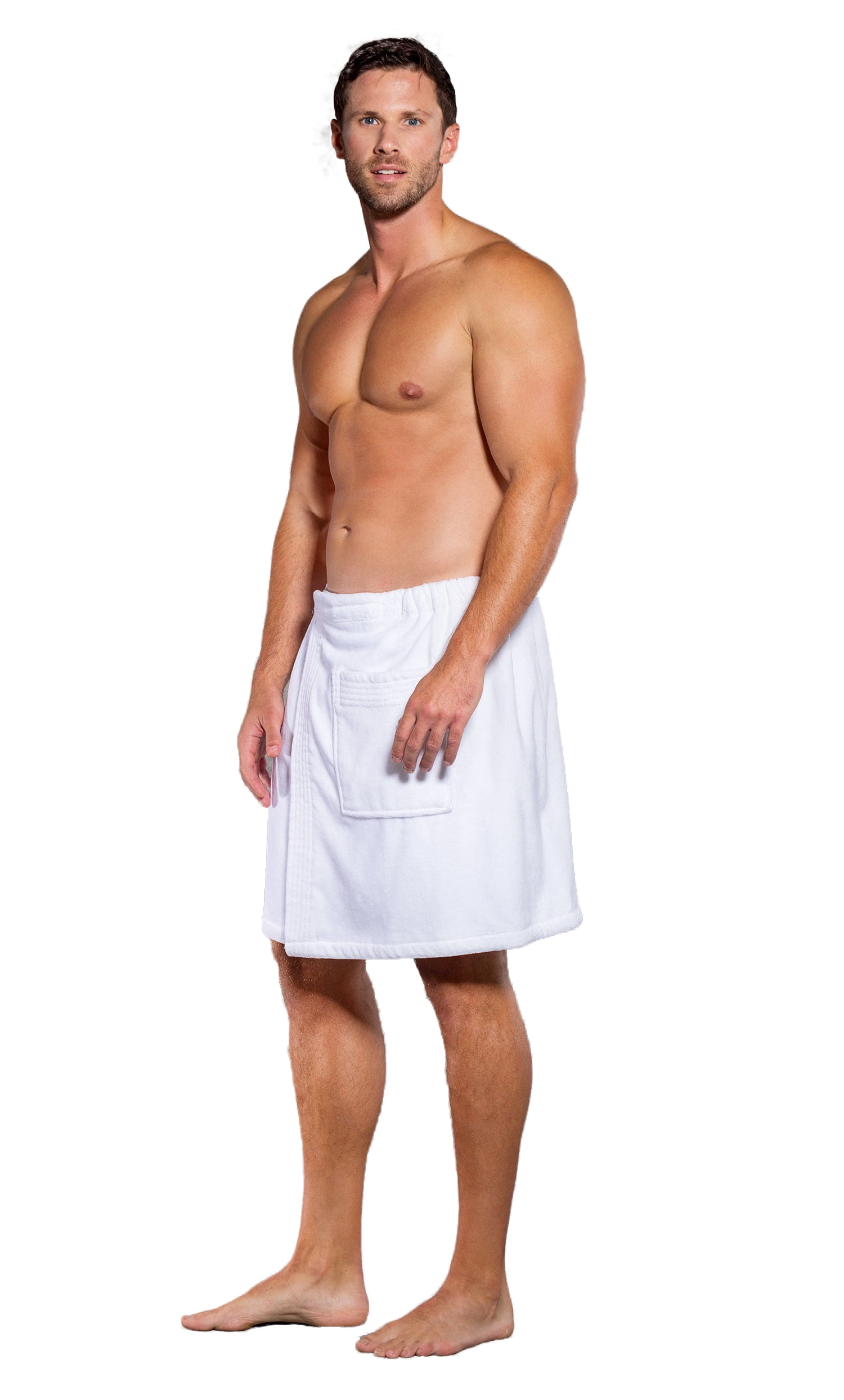 Turquaz Linen 100% Cotton Men White Terry Velour Cloth Body Wrap, Bath Towel Wrap
