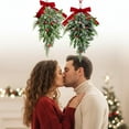 thumbnail image 4 of laqbezok 2 Pcs 16'' Christmas Mistletoe Picks Decor, Artificial Mistletoe Kissing Ball Decoration, Xmas Hanging Bunch Ornament with Red Velvet Bow Red Berries Pine Cones for Home Door Decor, 4 of 14